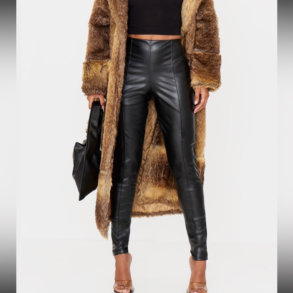 Black Faux Leather Pintuck Detail Leggings NEW 🏷️